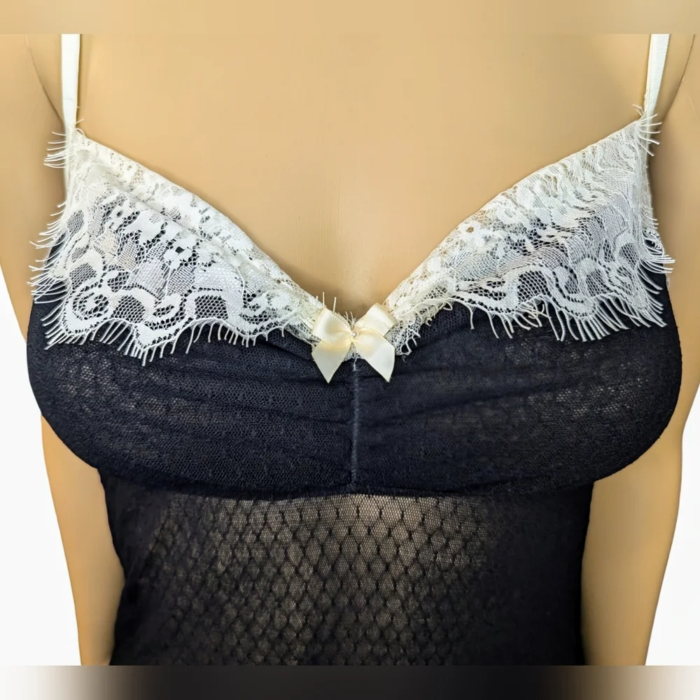 Tia Lyn Long Lace Chemise Small Black and White - Picture 2 of 7